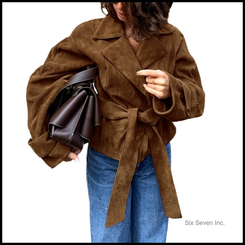Faux Suede Collar Moto Jacket Long Sleeve Oversized Casual Fit Coat